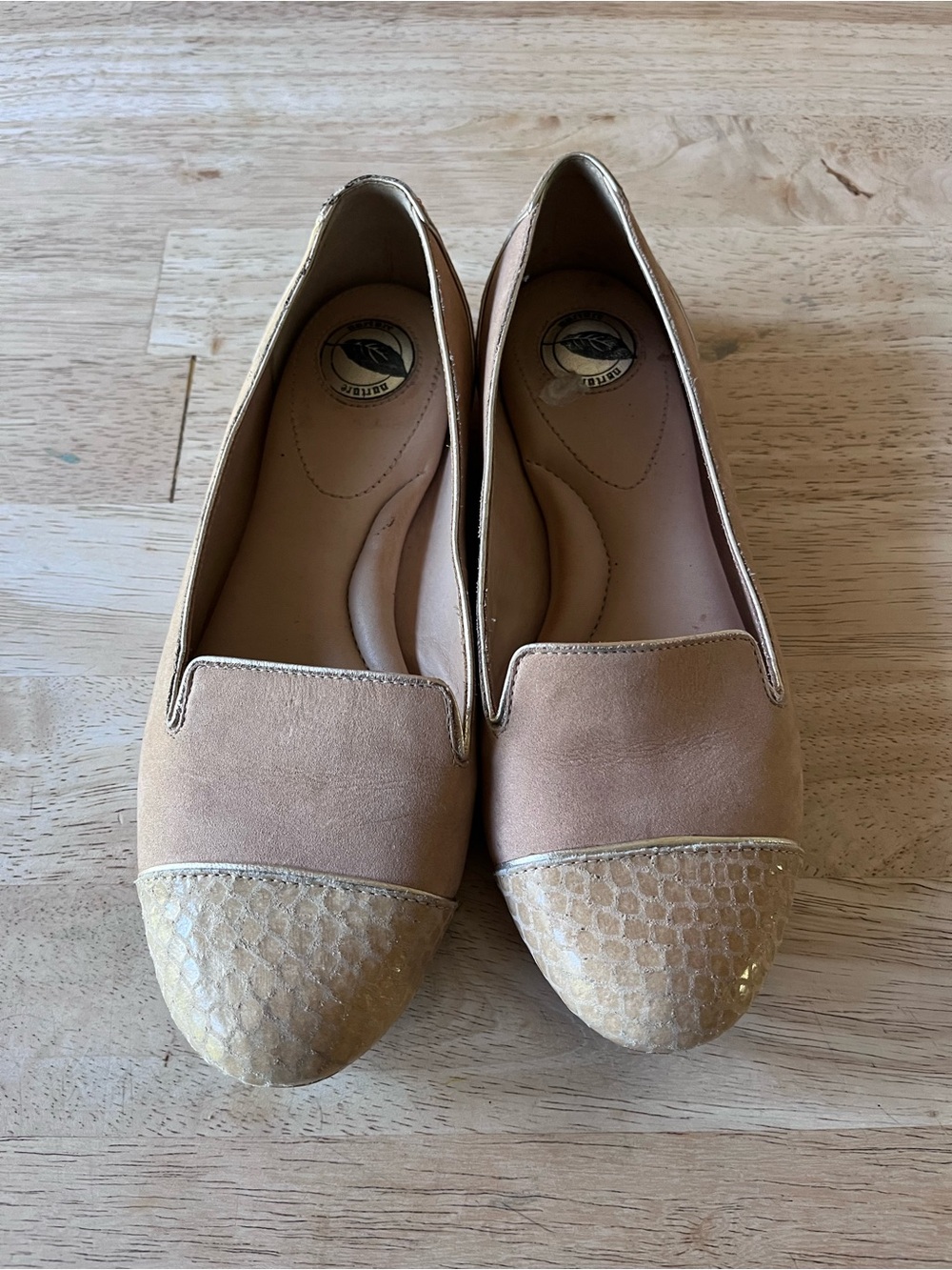 Nature Nurture Women's Nude/Tan Slip-On Flats with Textured Metallic Toe